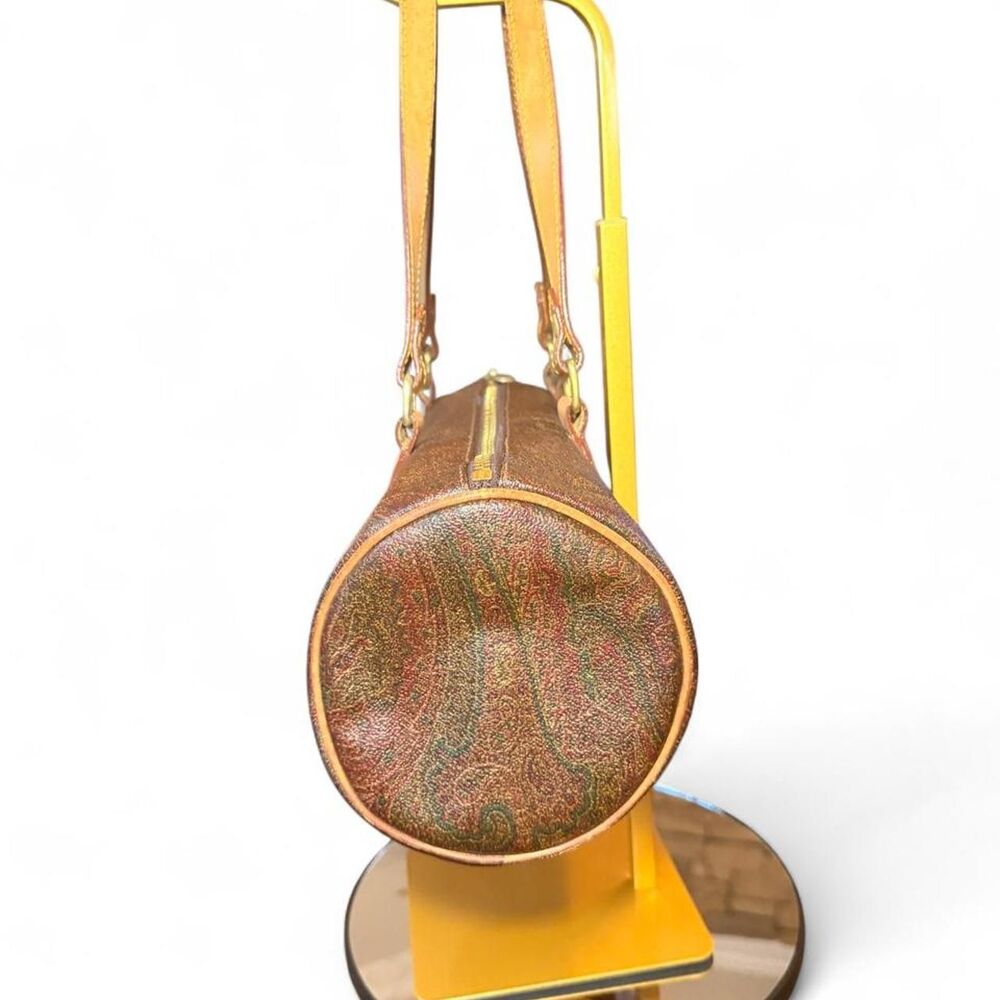 Vintage ETRO Milano Paisley Barrel Bag Leather Trim Shoulder Handbag Italy - Picture 2 of 8
